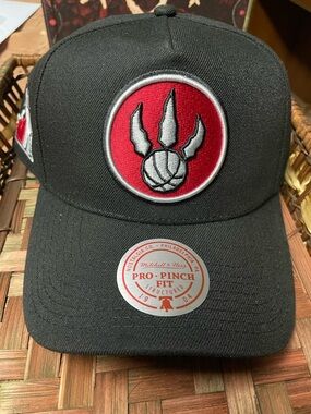Raptors Mitchell & Ness Black Hat with Red and Silver Raptors Claw Patch